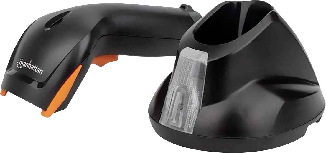 Manhattan Wireless 2D 2D Wireless Barcode-Scanner Funk 1D, 2D CCD Schwarz, Orange Hand-Scanner inkl. Standfuß USB-A