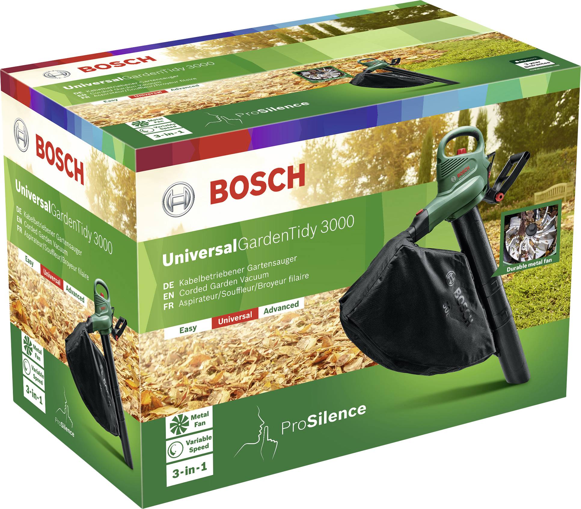 Bosch Home and Garden 06008B1001 UniversalGardenTidy 3000 Elektro Laubbläser, Laubsauger