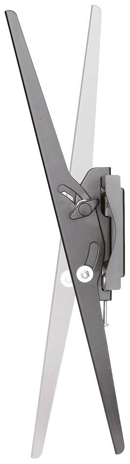 Ein schwarzes, verstellbares Metallteil, das wie ein Winkelmesser aussieht, mit zwei langen, flachen Armen, die sich gegenüberliegen.