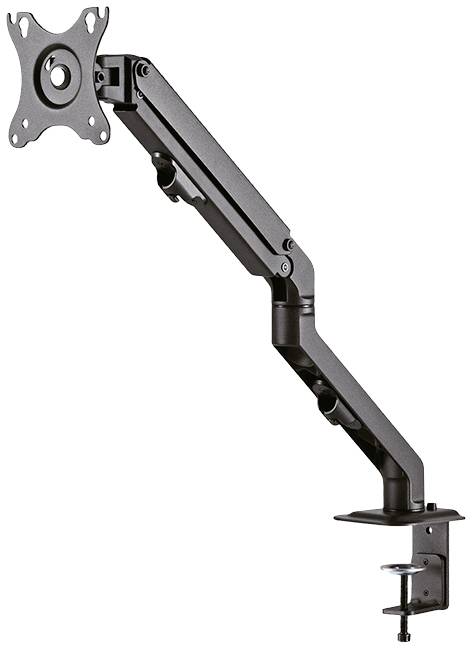 Verstellbarer Monitorarm aus Metall mit Klammer zur Befestigung an Schreibtischkanten, geeignet zur flexiblen Bildschirmpositionierung.