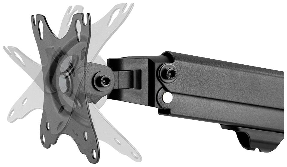 Halterung mit beweglichem Arm für Monitore, zeigt Einstellungsmöglichkeiten in verschiedene Richtungen.