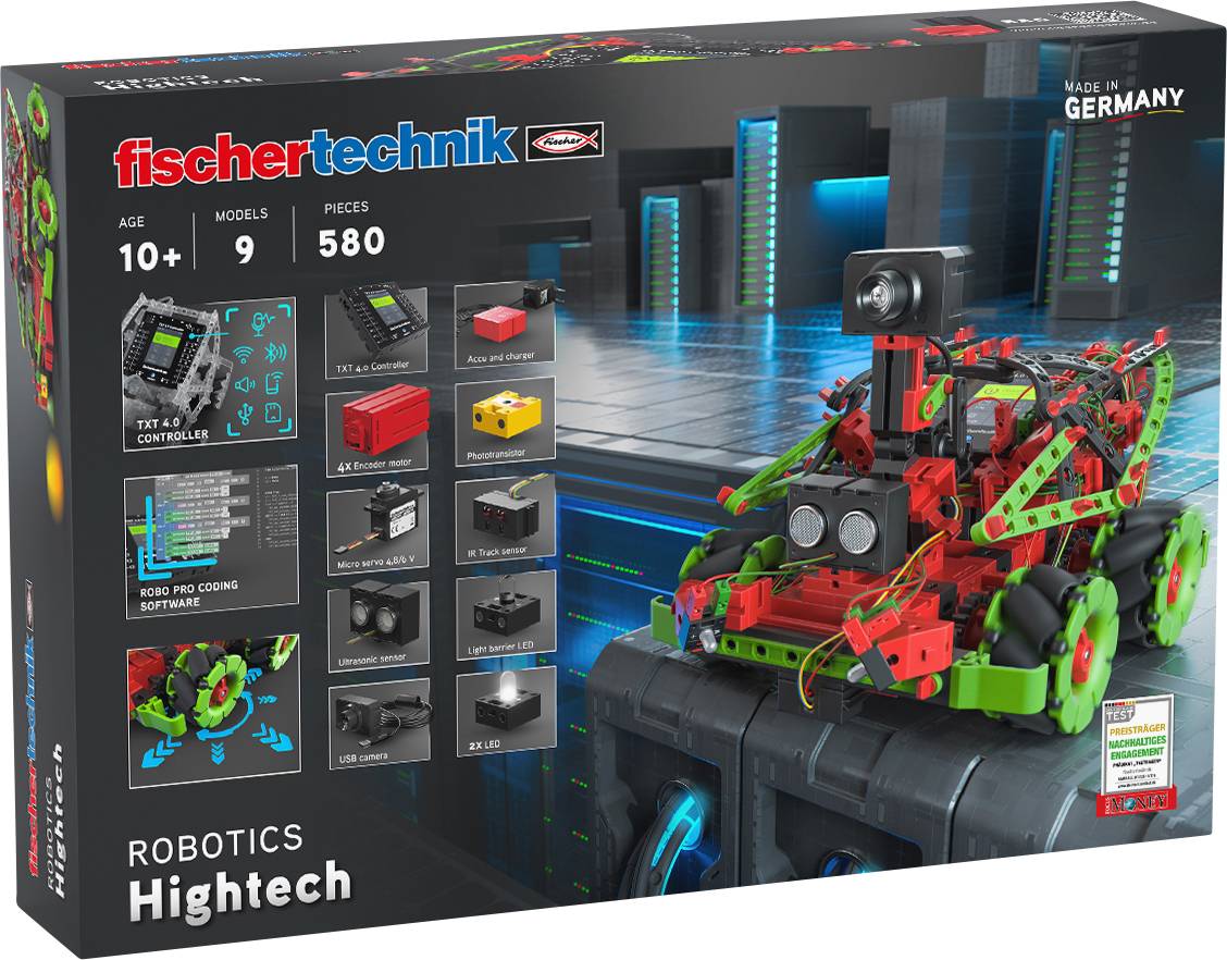 Fischertechnik Robotics Hightech Bausatz, 9 Modelle, 580 Teile. Für Kinder ab 10 Jahren. Inklusive TXT 4.0 Controller und ROBO Pro Coding Software.