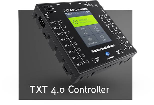 'TZT 4.0 Controller' zeigt ein Steuerungsgerät mit Anschlüssen und Display. Hauptmenüoptionen wie 'File', 'Text' sind sichtbar.