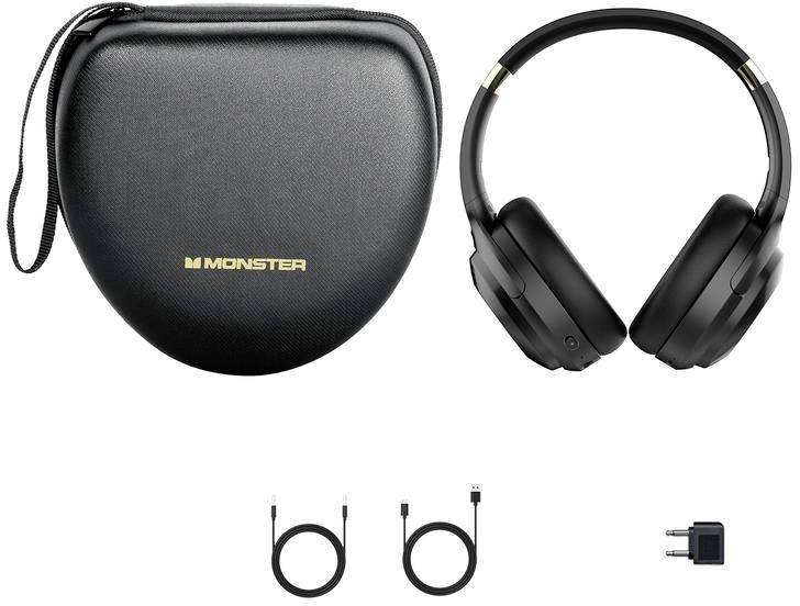 Monster Persona Over Ear Kopfhörer Bluetooth®, kabelgebunden Schwarz Noise Cancelling Faltbar, Headset, Lautstärkeregelung, Schwenkbare Ohrmusch