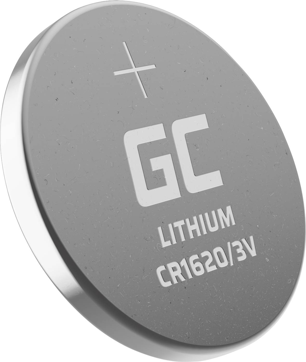 Lithium-Knopfzellenbatterie, Modell CR1620/3V, mit einem Pluszeichen auf der Oberseite.