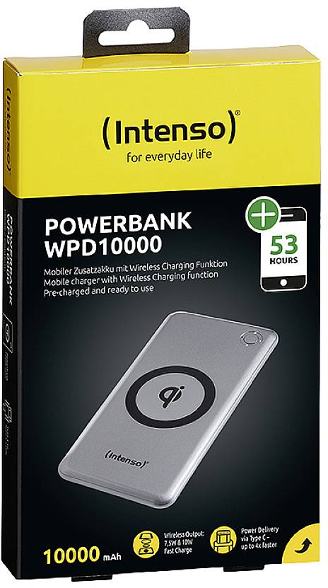 Intenso WPD 10000 Powerbank 10000 mAh Quick Charge 3.0, USB PD 3.0 LiPo USB-A, USB-C® Silber Statusanzeige