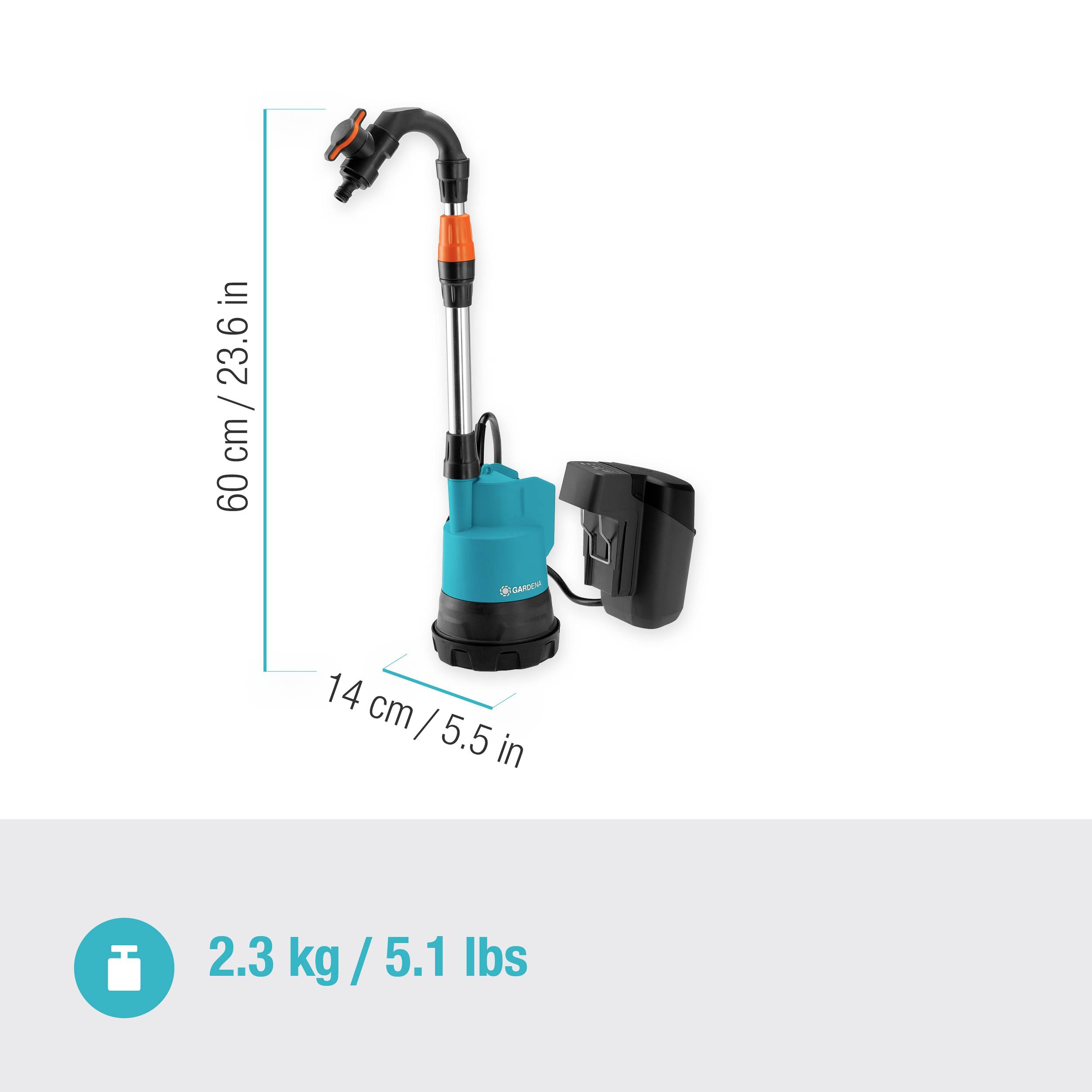 GARDENA 14602-66 2000/2 18V P4A solo Fasspumpe 2.000 l/h