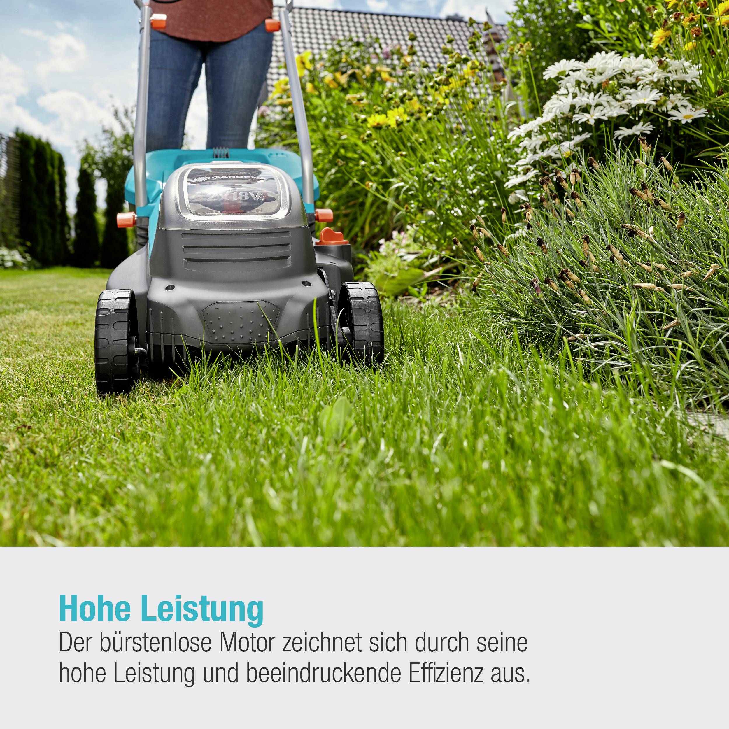 GARDENA PowerMax 32/36V P4A Ready-To-Use-Set Akku Rasenmäher inkl. 2. Akku, inkl. Ladegerät, mit Ra