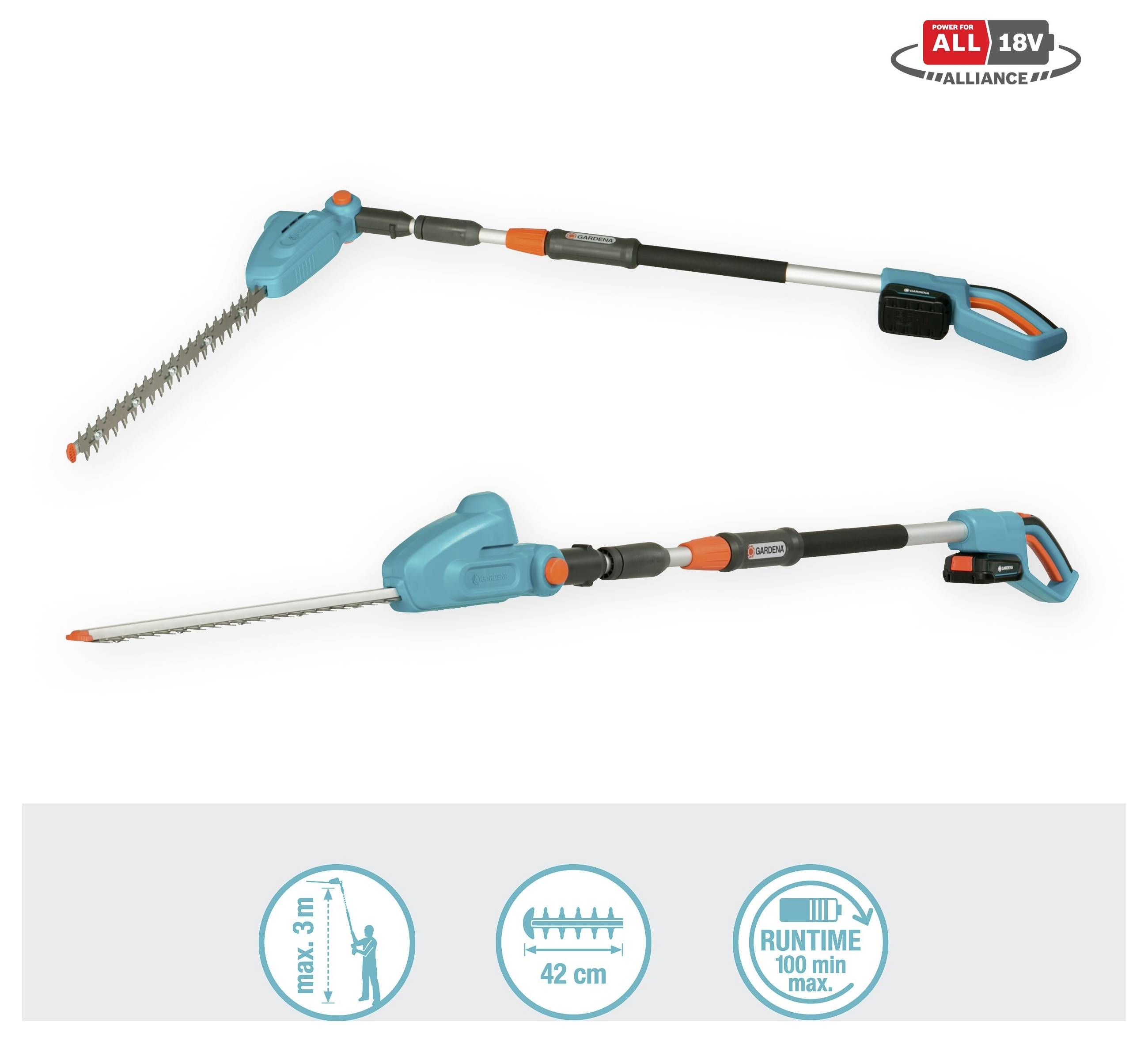 GARDENA GARDENA Akku-Teleskop-Heckenschere THS 42/18V P4A Ready-To-Use Set Akku Teleskop-Heckenschere inkl. Akku, inkl. Ladegerät 18 V Li-Ion