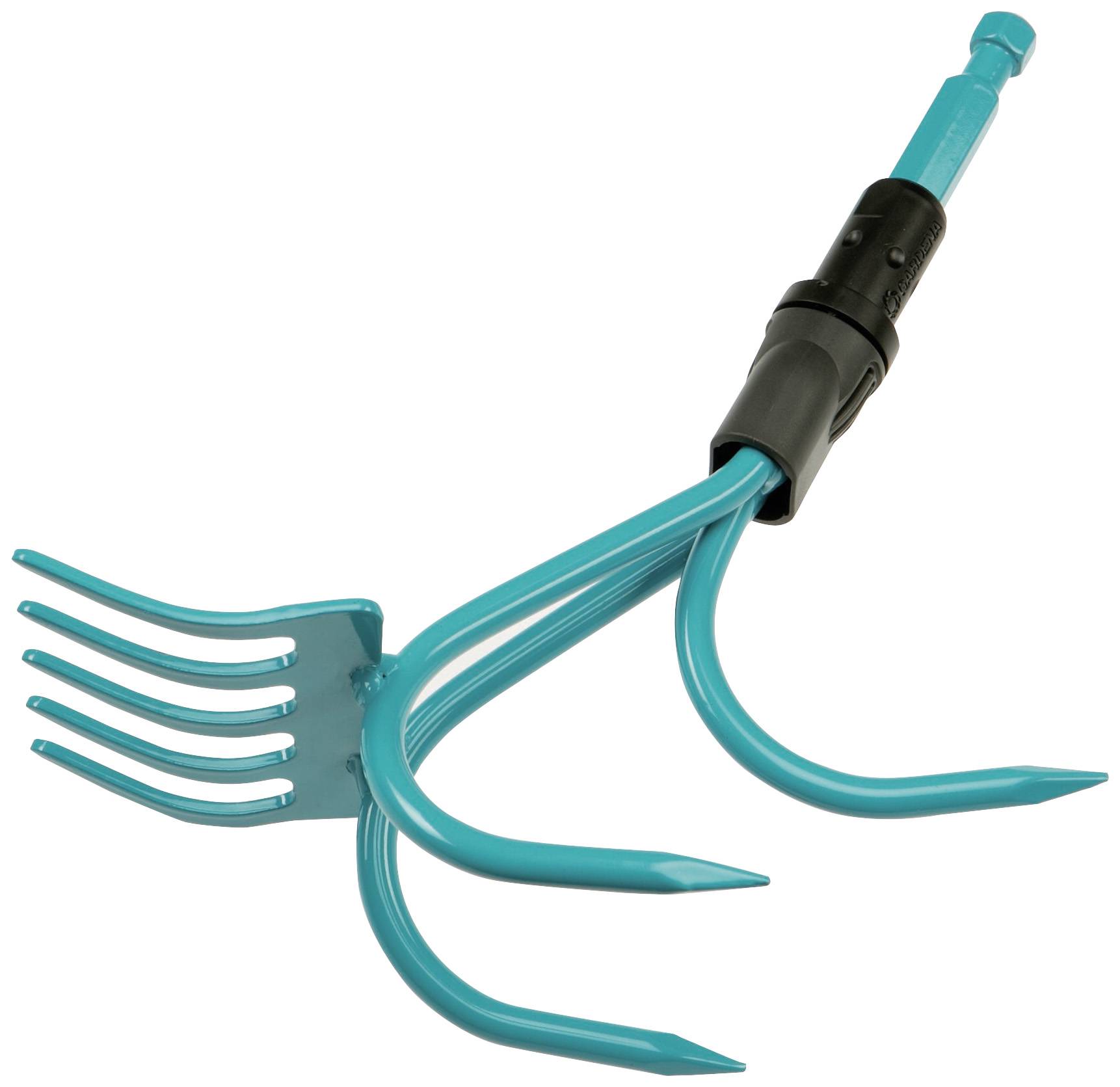 Blauer Gartenhandgrubber mit drei Spitzen, ideal zum Auflockern von Erde und Entfernen von Unkraut.