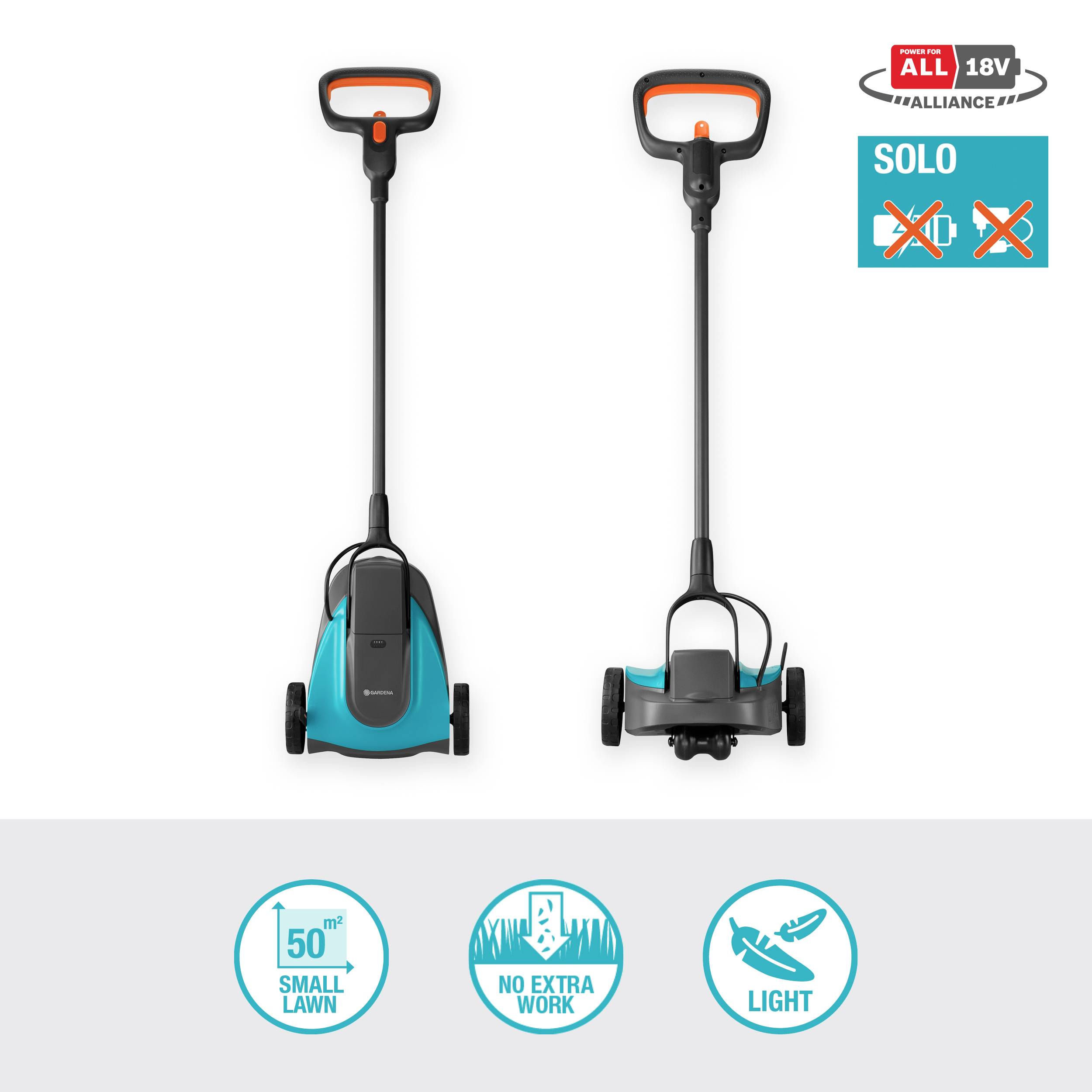 GARDENA HandyMower 22/18V P4A solo Akku Akku-Rasenmäher Mulchfunktion, ohne Akku, mit Schnitthöhenverstellung 18V Schnittbreite