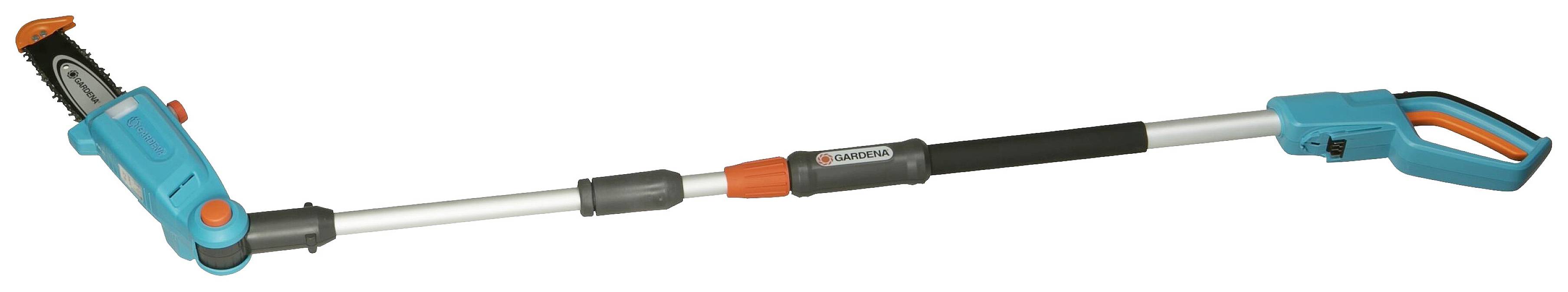 Akku-Astsäge mit verlängerbarem Griff, ideal zum Schneiden von Ästen in schwer erreichbaren Höhen.