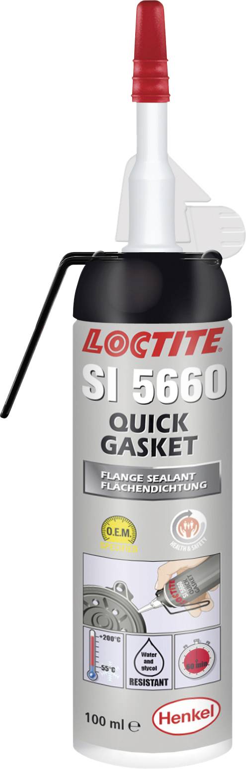 Dose mit Dichtmittel Loctite SI 5660, beschriftet als Flächendichtung. Enthält 100 ml. Geeignet für hohe Temperaturen. Henkel-Logo sichtbar.