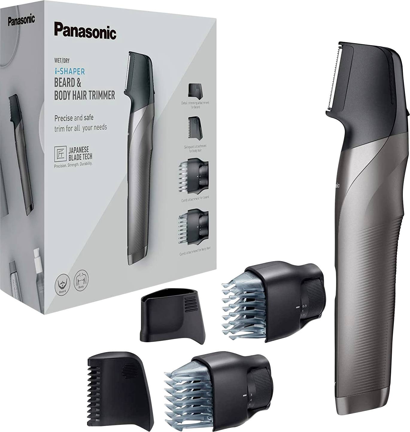 Panasonic Bartschneider, Haarschneider, Körperhaartrimmer abwaschbar Silber, Schwarz