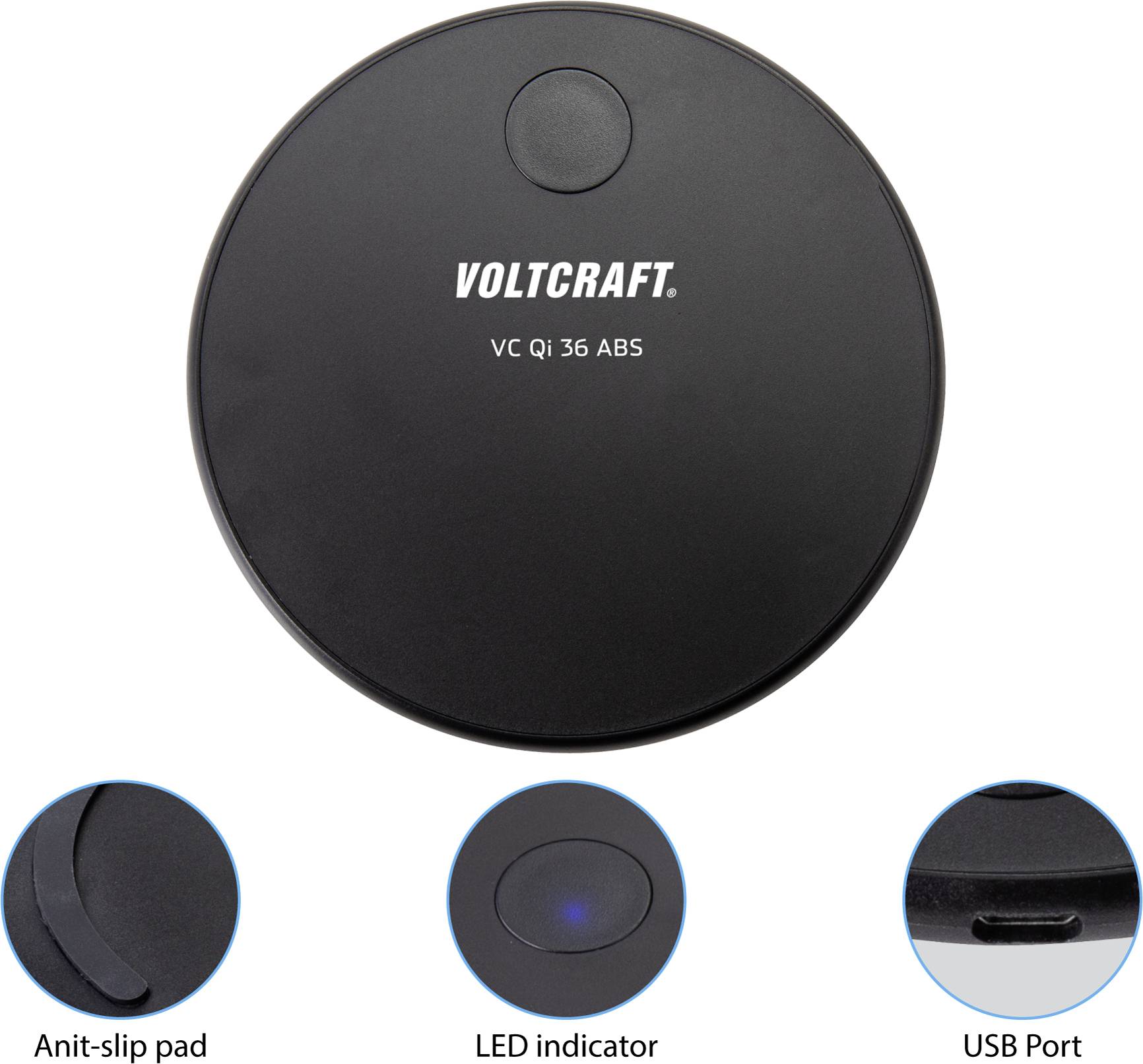 VOLTCRAFT Induktions-Ladegerät 1670mA QI-36 VC-11780510 Ausgänge Induktionslade-Standard Schwarz