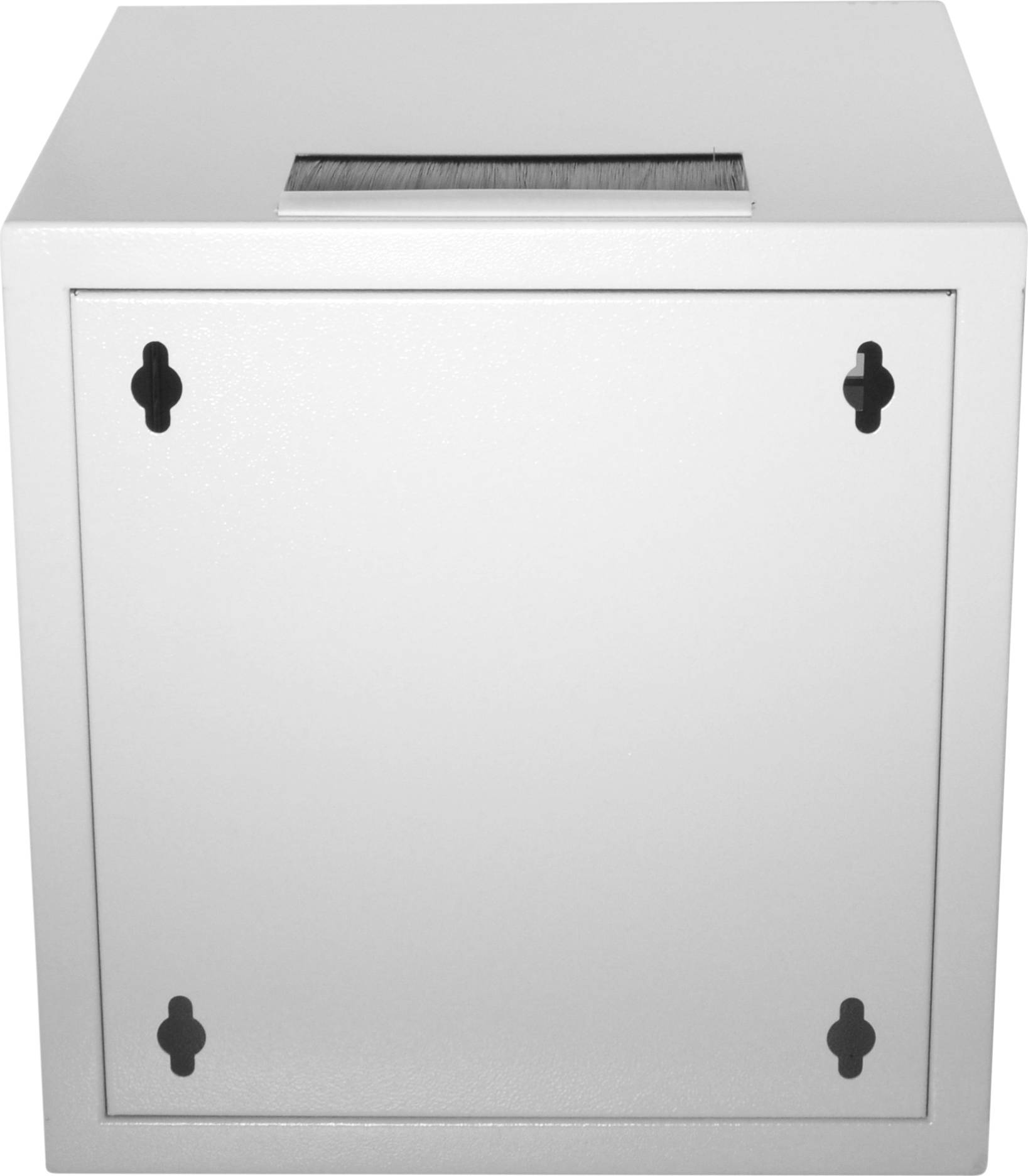 Weiße Metallbox mit rechteckiger Öffnung oben, möglicherweise zur sicheren Aufbewahrung oder Entsorgung von Gegenständen.