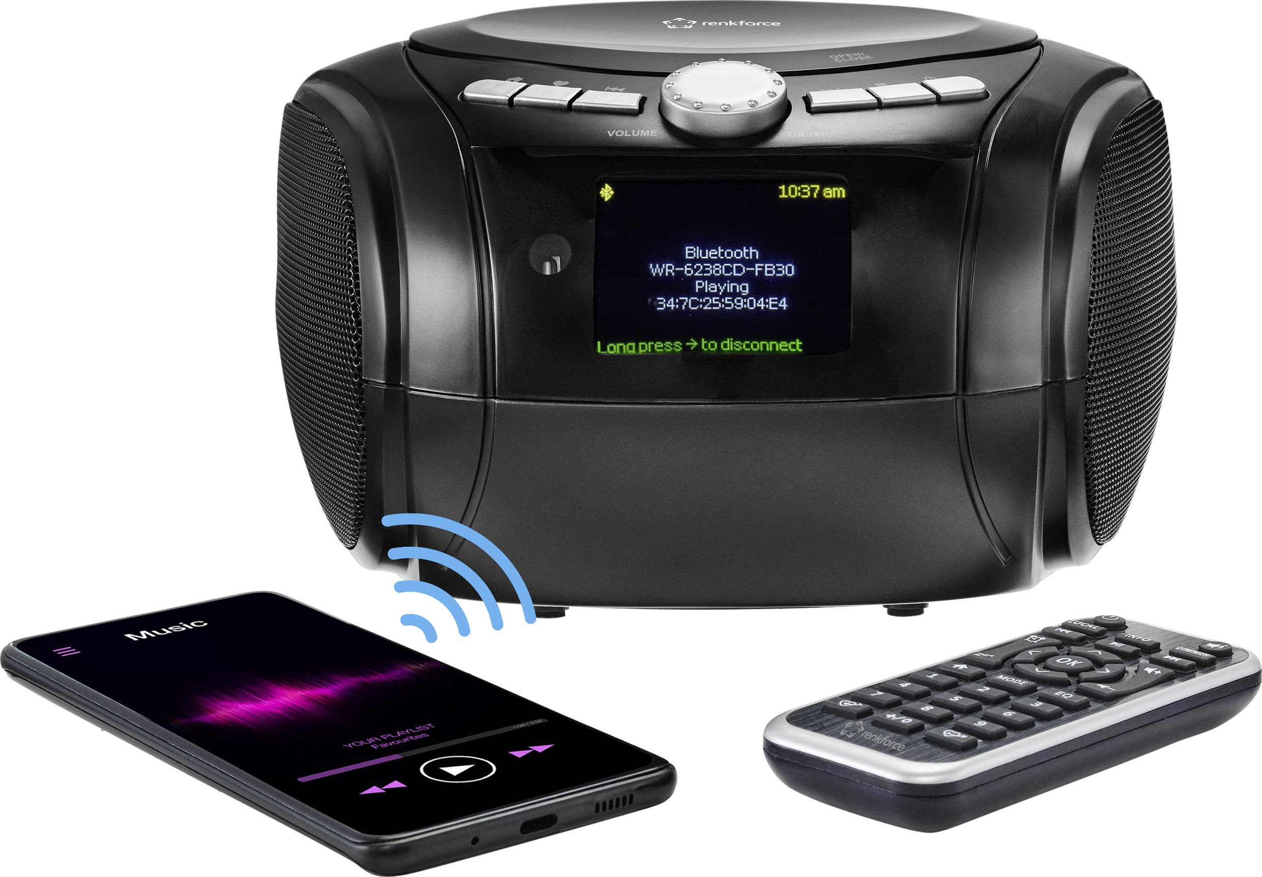 Renkforce RF-IR-300 Internet CD-Radio DAB, DAB+, Internet, UKW Bluetooth®, CD, DAB+, UKW, Internetradio, USB DLNA-fähig Schwarz