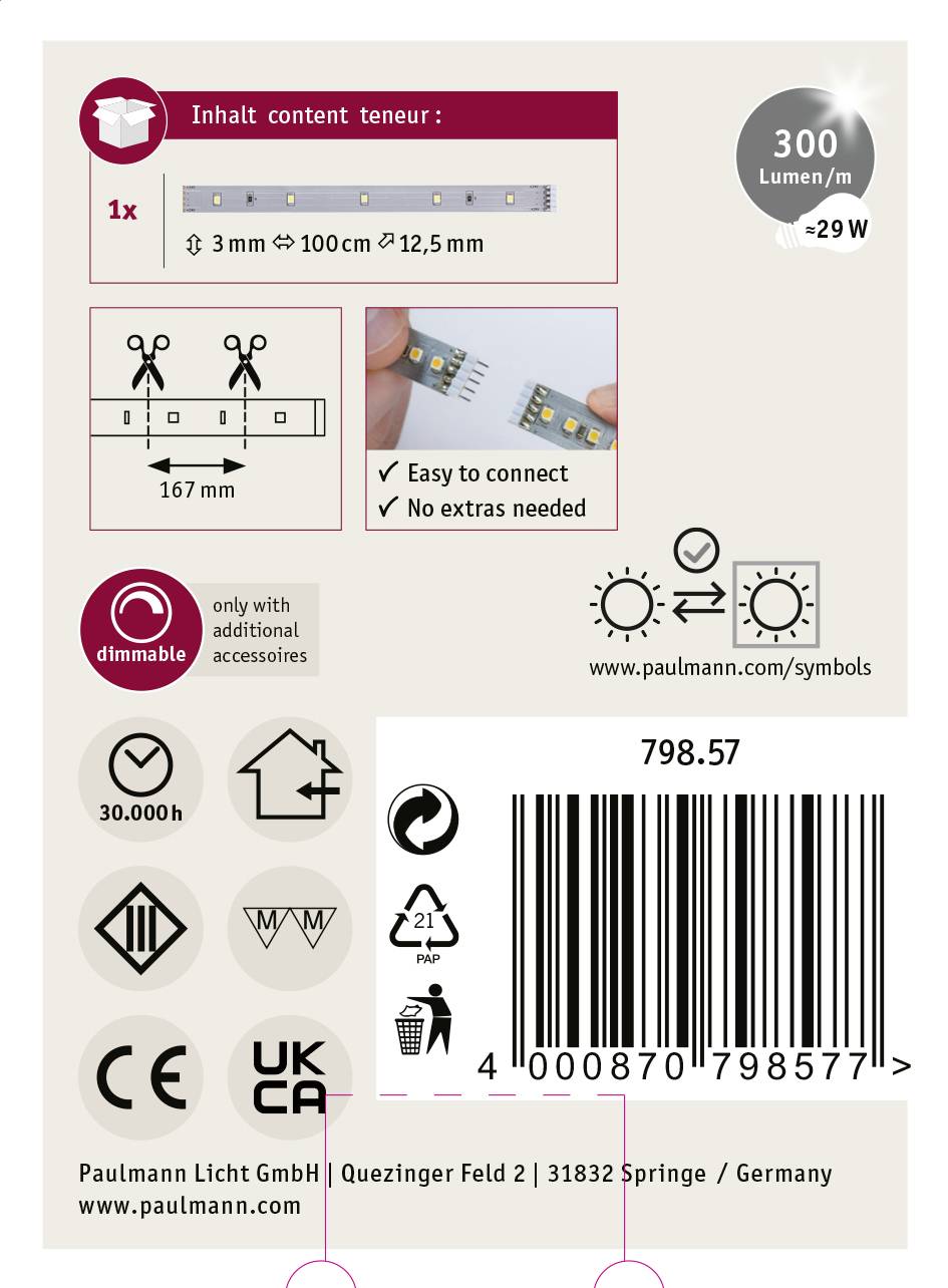 Paulmann MaxLED Stripe Daylight 79857 LED-Streifen 1m Tageslichtweiß 1St.