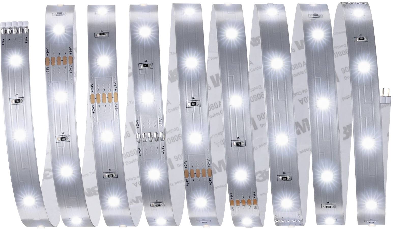 Weiße LED-Lichtstreifen, gleichmäßig verteilt, leuchten hell.
