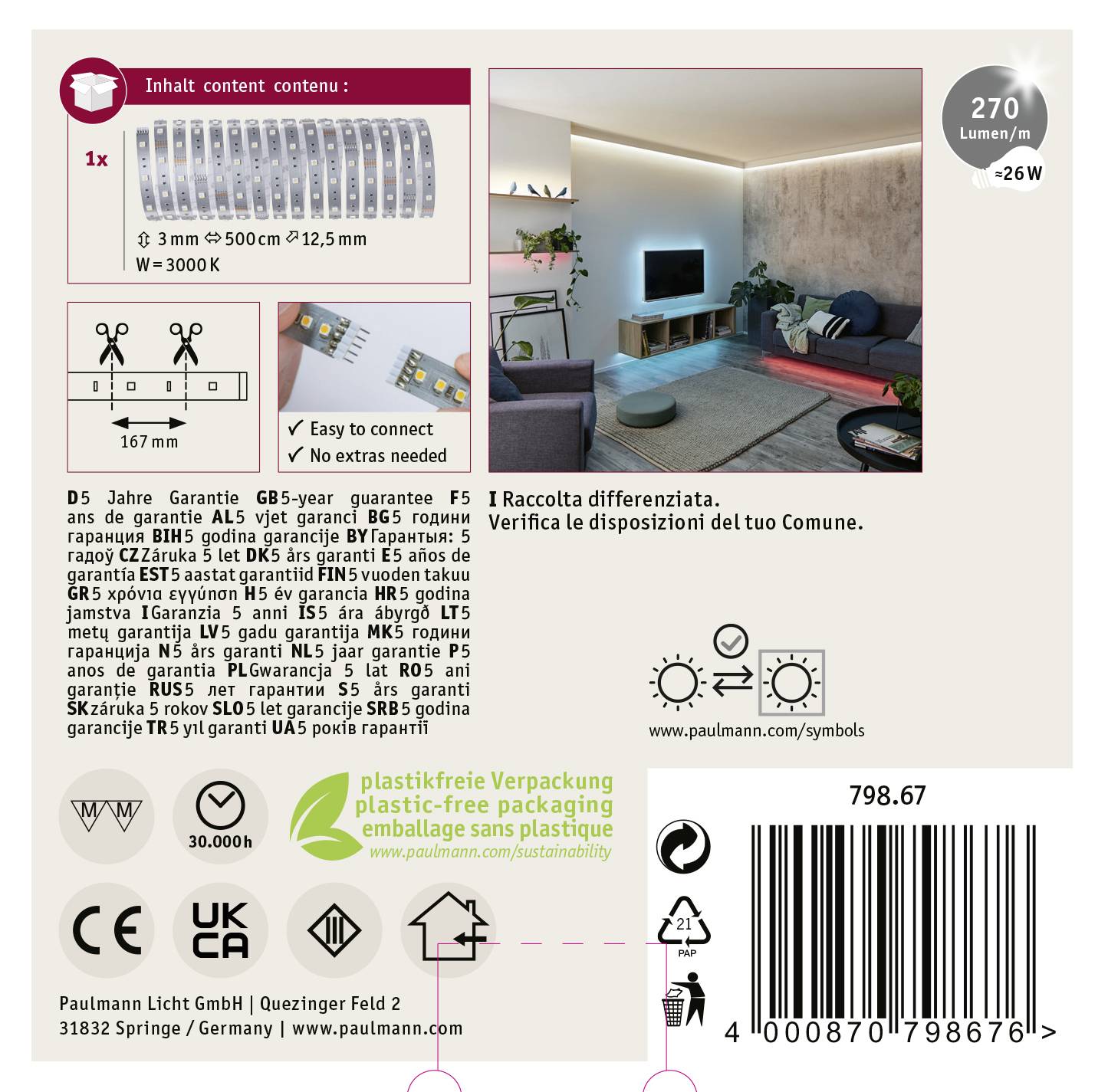 Paulmann MaxLED Stripe RGB 79867 LED-Streifen mit Stecker 24V 5m Warmweiß 1St.