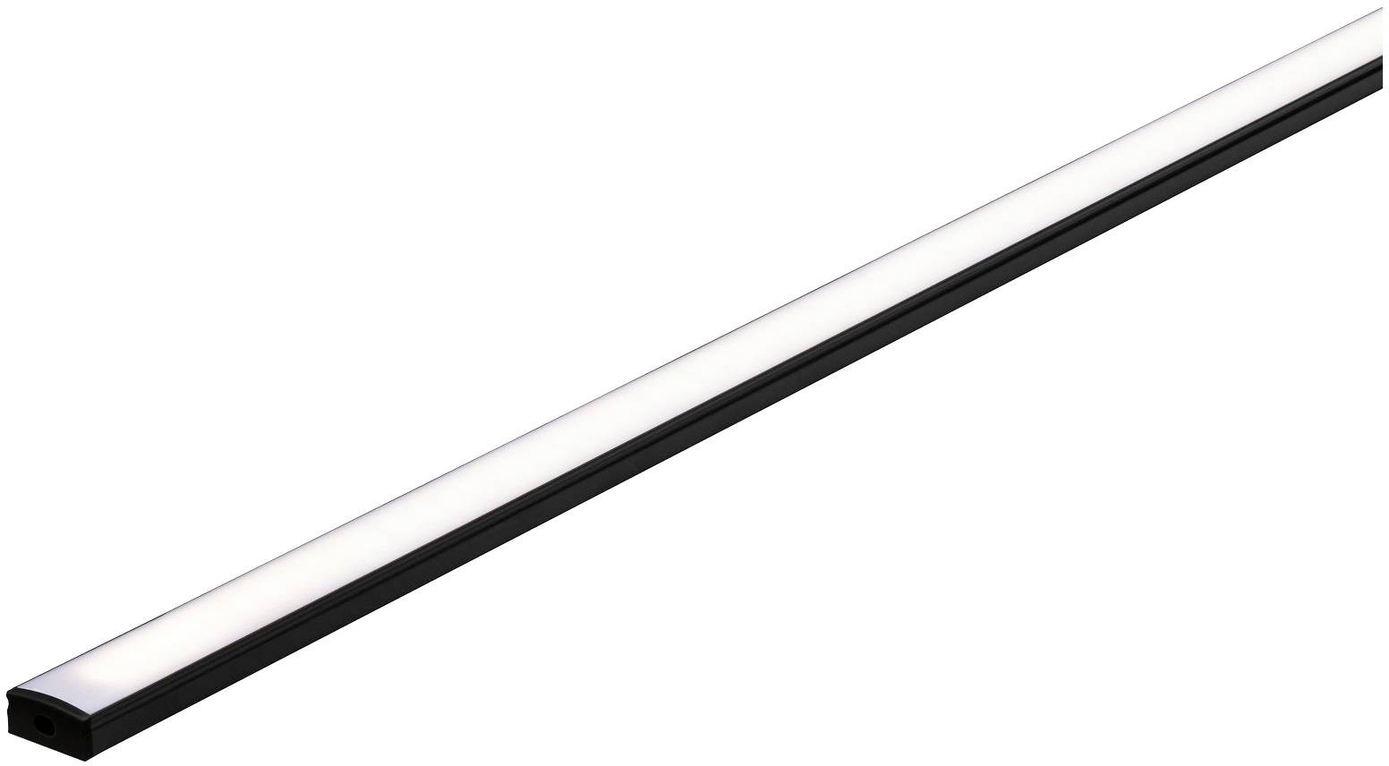 Ein langer, schmaler LED-Lichtbalken mit schwarzem Rahmen. Ideal für dezente Beleuchtung in modernen Innenräumen.