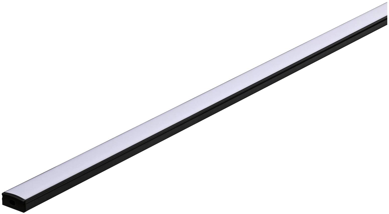 LED-Lichtleiste in Aluminiumgehäuse, schmal und lang, mit weißer Frontabdeckung, geeignet für den Innenbereich zur Akzentbeleuchtung.