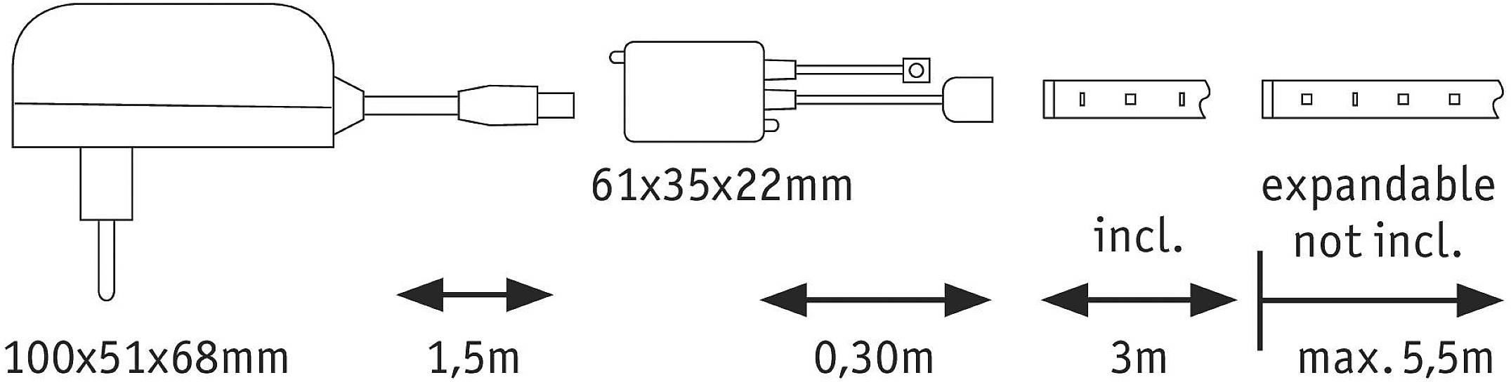 Paulmann MaxLED Basic 79864 LED-Streifen-Komplettset mit Stecker 24V 3m Warmweiß 1St.