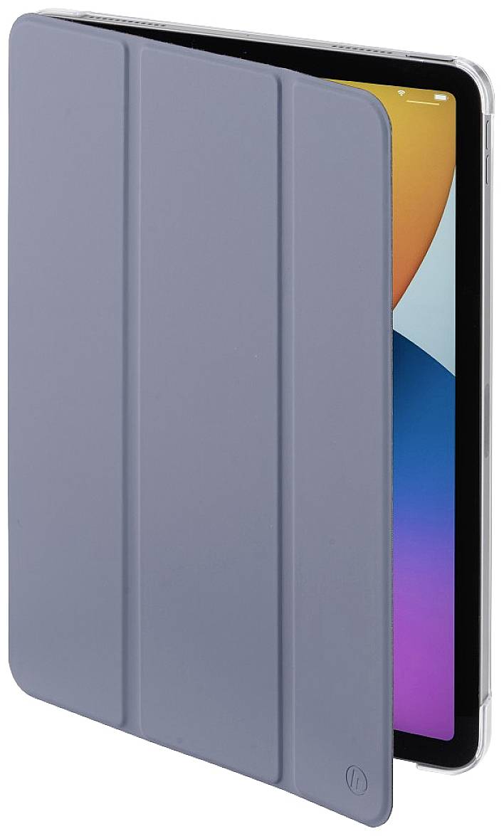 Ein Tablet in einer grauen Schutzhülle mit einem farbenfrohen Bildschirm.