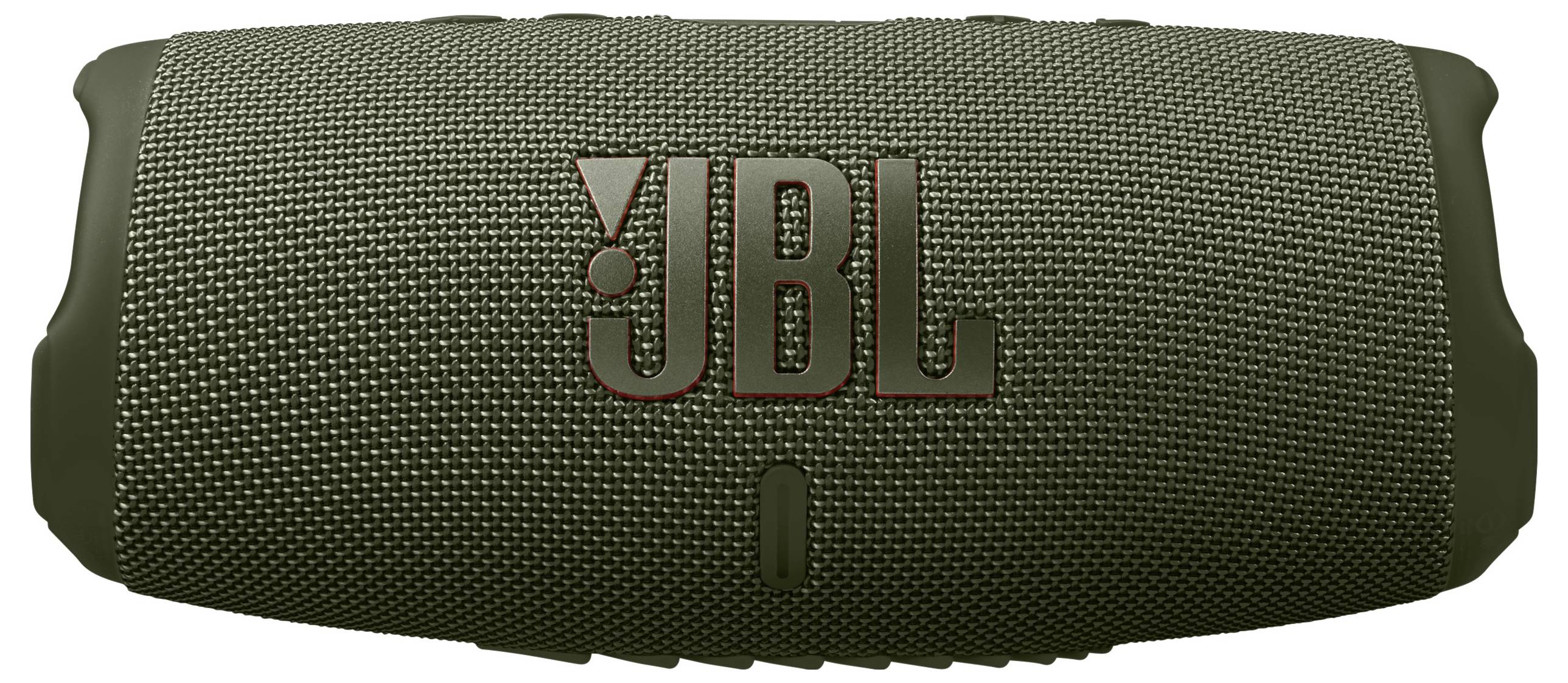 Tragbarer Lautsprecher von JBL in schwarzer Farbe. Rechteckiges Design mit strukturiertem Gehäuse und Logo in der Mitte.