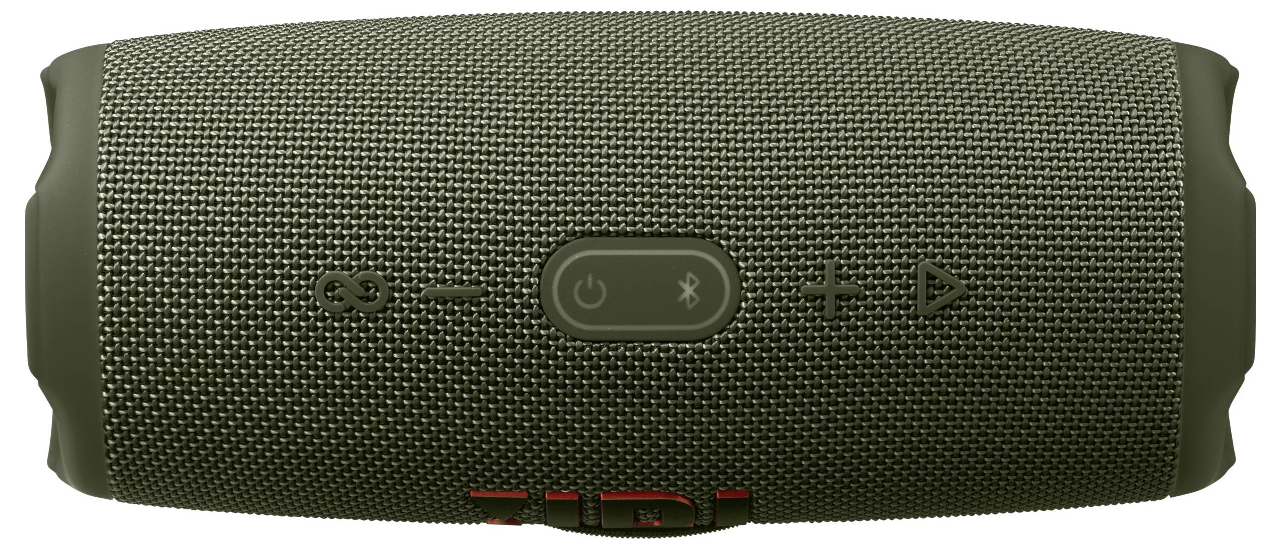 Tragbarer, rechteckiger Lautsprecher mit Netz- und Lautstärketasten sowie Bluetooth-Symbol auf der Vorderseite.