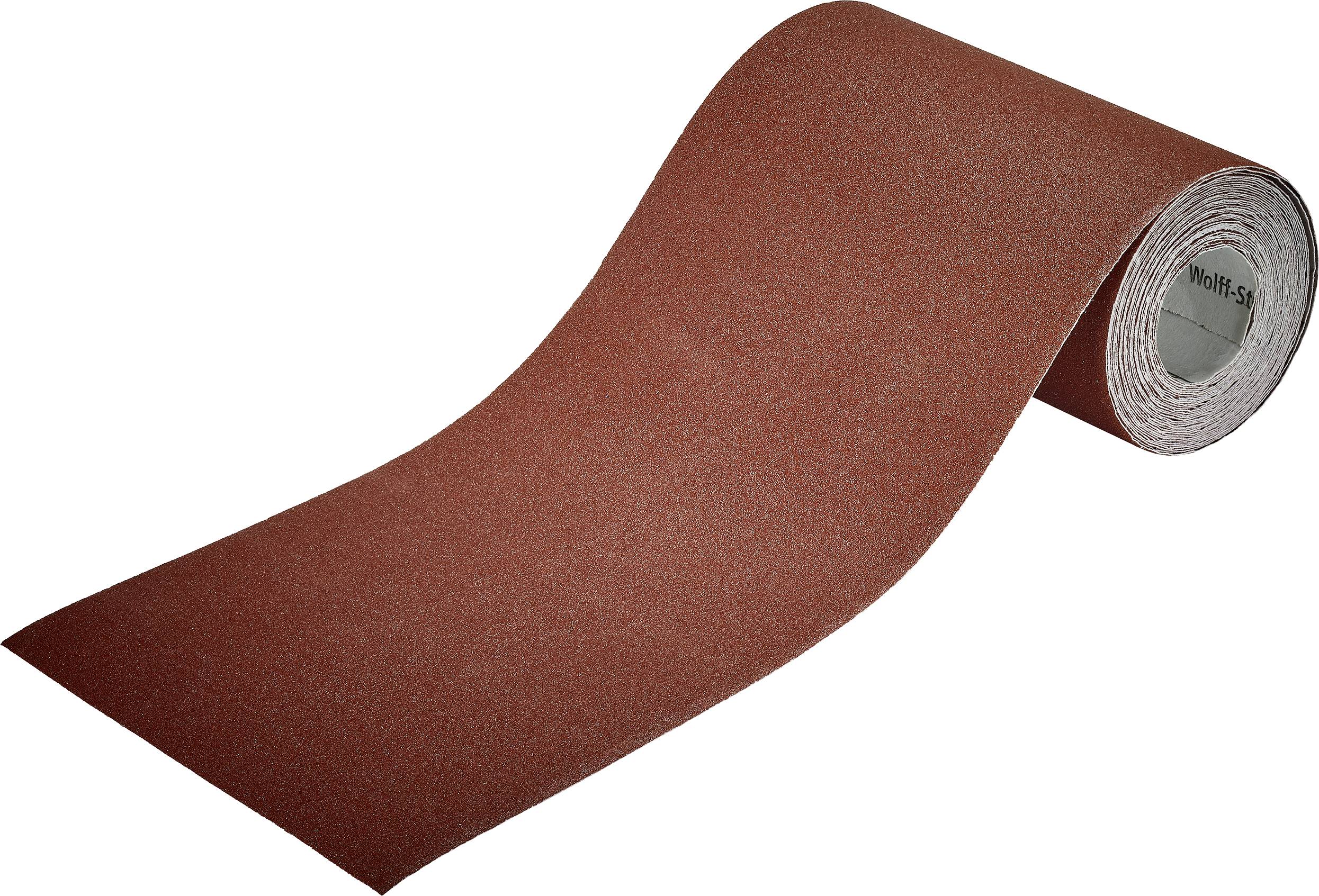Eine Rolle Schleifpapier, braun, unbenutzt, mit einer groben Körnung, geeignet zum Schleifen von Holzoberflächen.