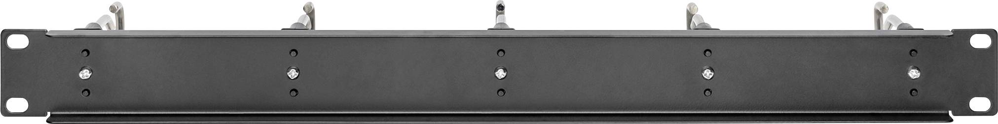 Ein schwarzes Rackmount-Panel mit vier Steckplätzen, geeignet zur Kabelverwaltung oder zum Installieren von Netzwerkausrüstung in einem Serverraum.