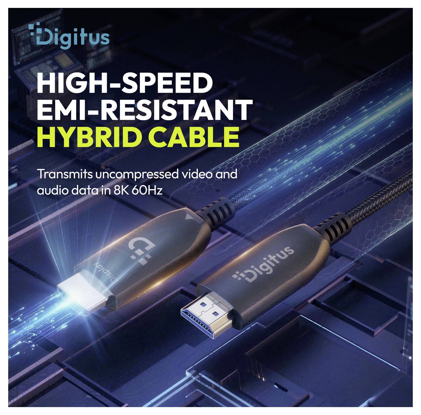 Digitus HDMI Anschlusskabel HDMI-A Stecker, HDMI-A Stecker 20.00m Schwarz AK-330126-200-S 8K UHD, doppelt geschirmt HDMI-Kabel