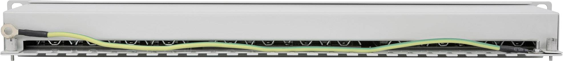 Metallisches elektrotechnisches Bauteil mit gelb-grüner Erdungskabelverbindung.