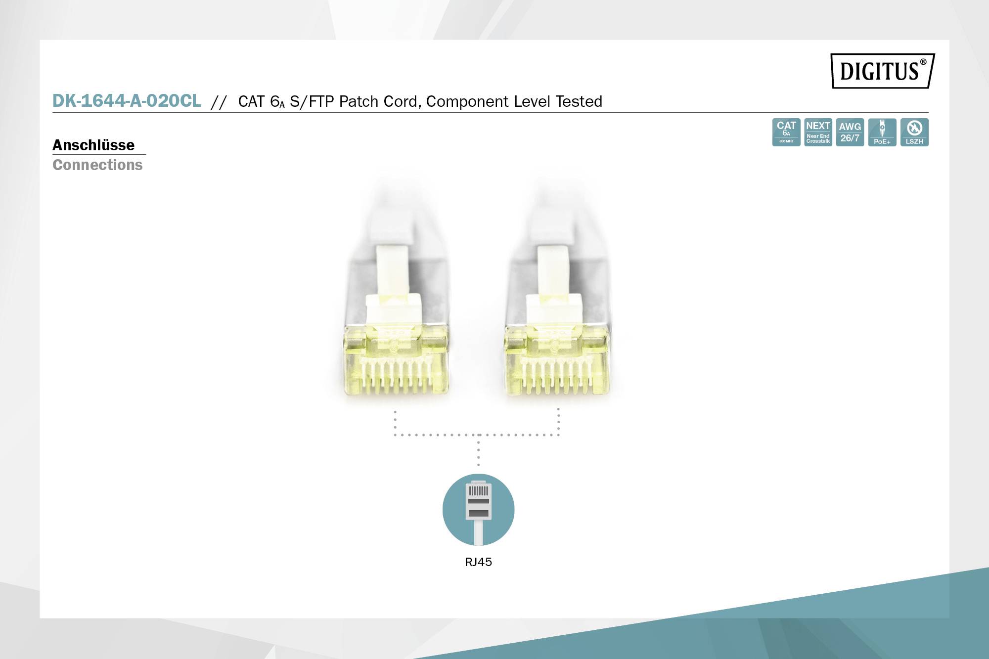 Digitus DK-1644-A-020CL RJ45 Patchkabel CAT 6a S/FTP 2.00 m Grau doppelt geschirmt, Flexibel, Geschirmt 1 St.