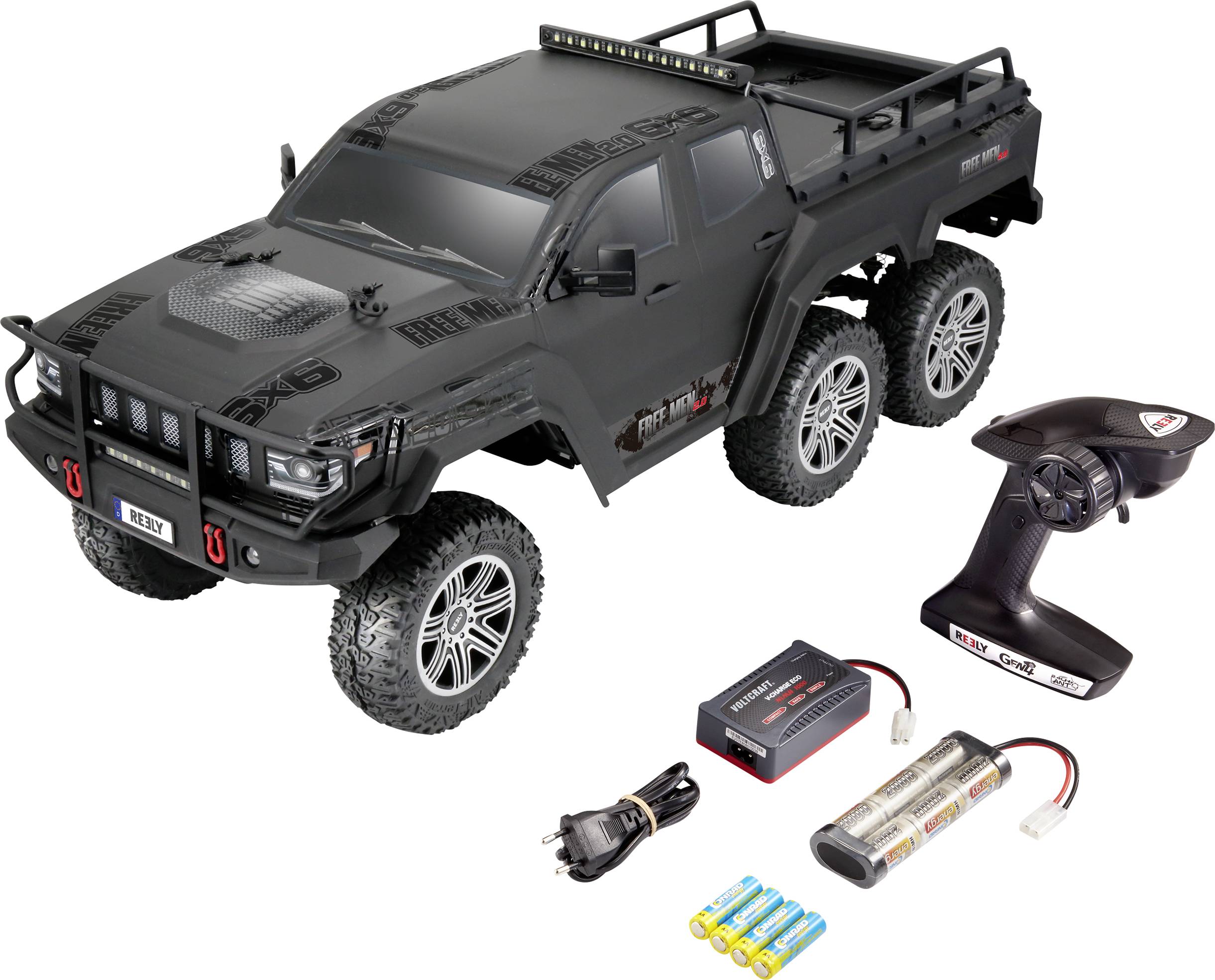 Reely FreeMen 2.0 6x6 Brushed 1:10 RC Modellauto Elektro Crawler Allradantrieb (6WD) 100% Premium RtR 2,4 GHz inkl. Akku, Ladegerät und