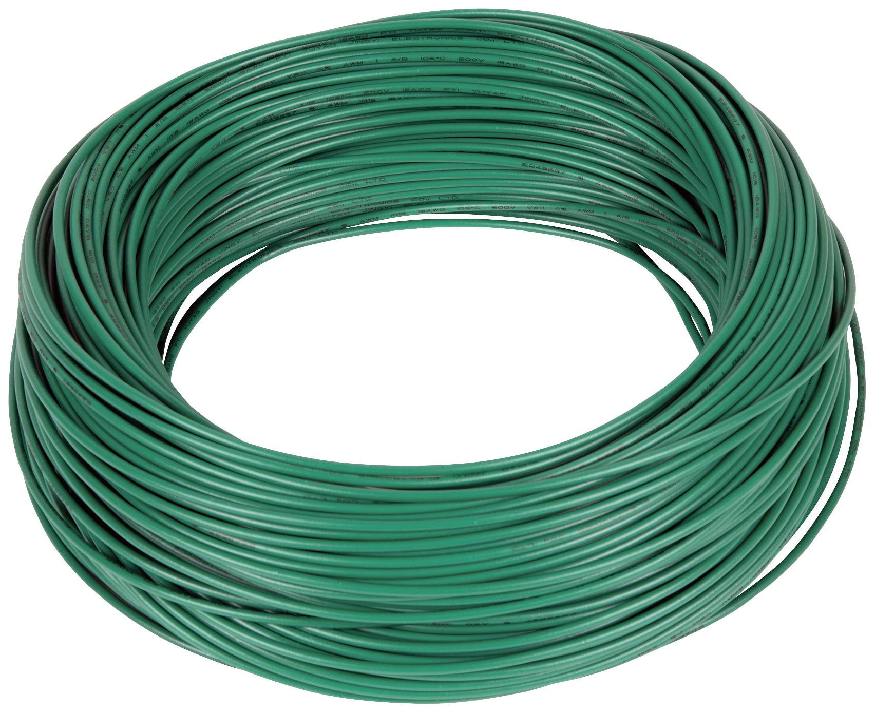 Grüne Kabelrolle in Spiralen gewickelt.