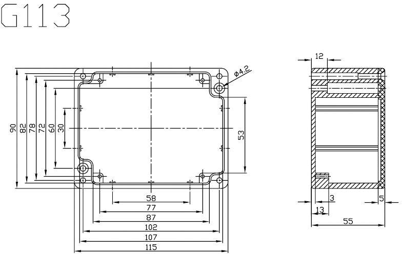 Gainta G113 Universal-Gehäuse 115 x 90 x 55 Aluminium Aluminium legiert Aluminium (Natur) 1St.