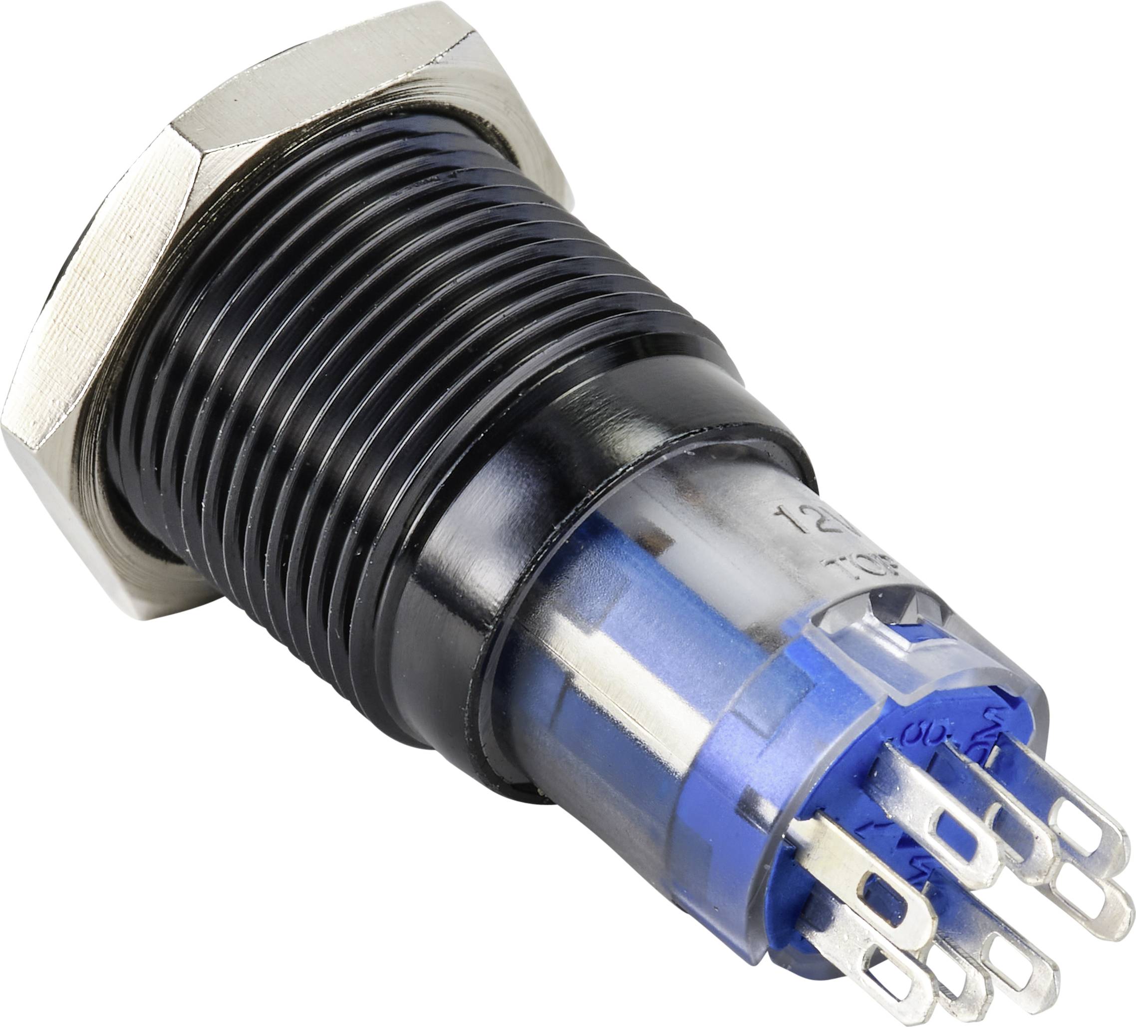 TRU COMPONENTS TC-9428184 LAS2GQF-11E/B/12V/A/P Drucktaster 250V 3A 1 x Aus/(Ein) tastend Blau IP65 1St.