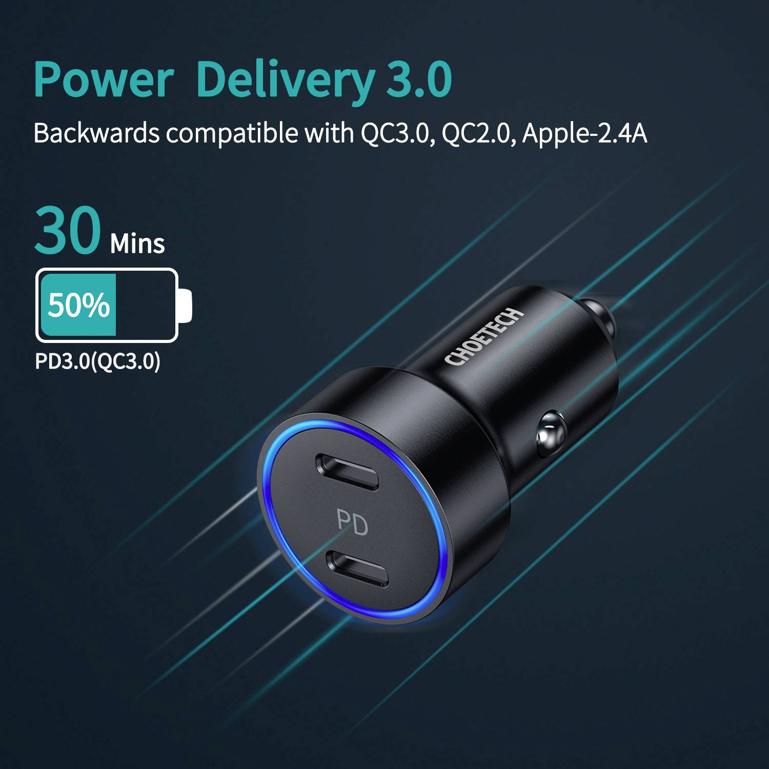 Choetech USB-C-Kfz-Ladegerät, 36 W