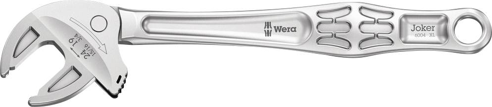 Verstellbarer Schraubenschlüssel mit der Aufschrift 'Wera Joker'. Geeignet für verschiedene Schraubengrößen.