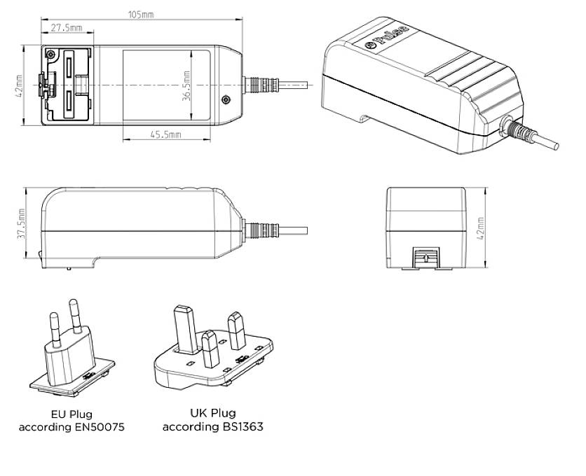 Egston 003920493 Steckernetzteil, Festspannung 12 V/DC 2.5A 30W mit Europa-Adapter, mit UK-Adapter
