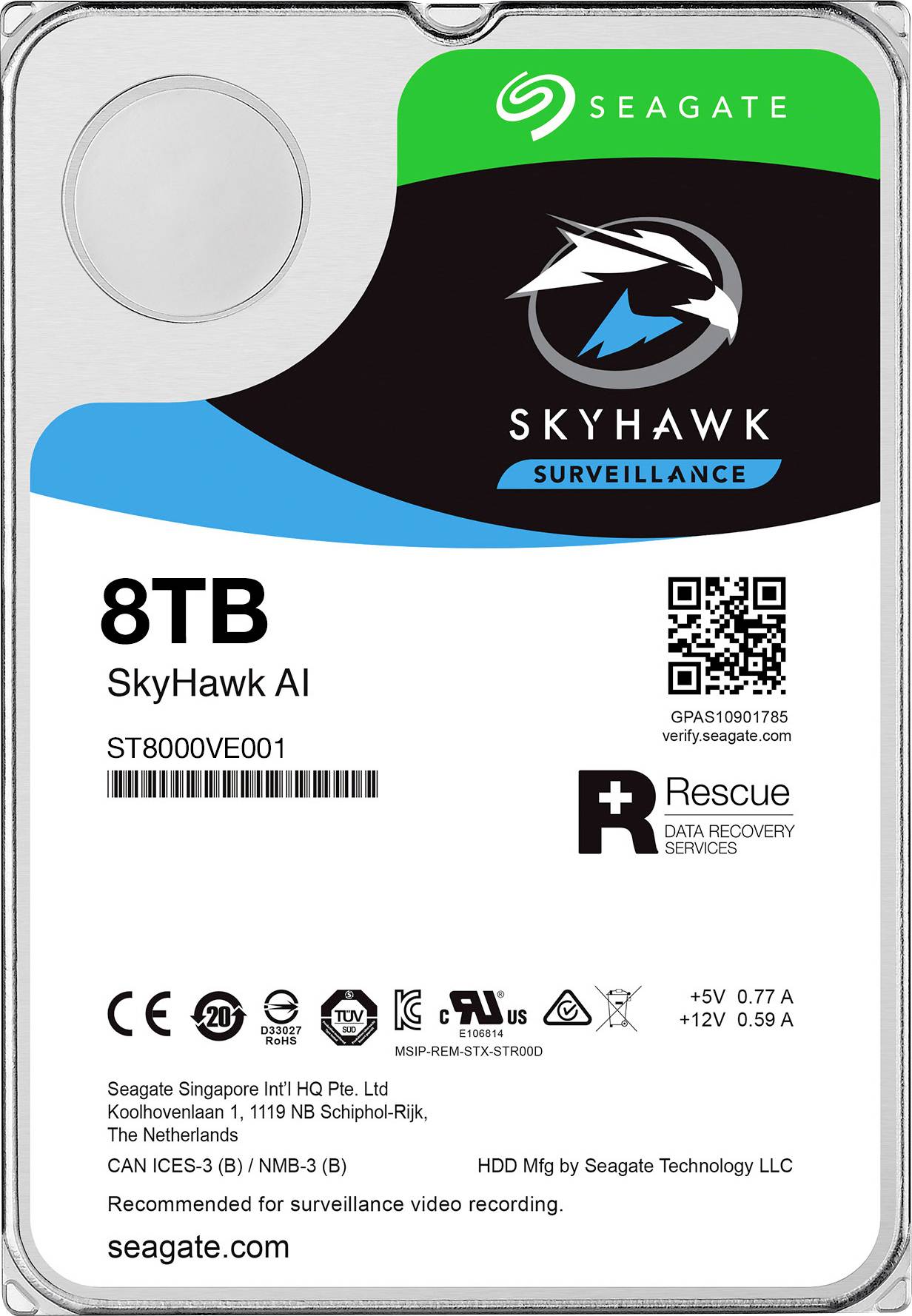 Seagate SkyHawk™ AI 8 TB Interne Festplatte 8.9 cm (3.5 Zoll) SATA 6 Gb/s ST8000VE001
