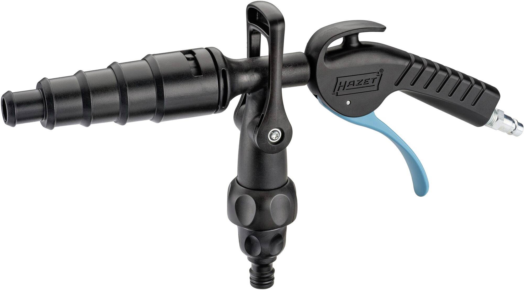 Schwarze und blaue Druckluftpistole, geeignet für Reinigungsarbeiten mit hoher Präzision und Druckregelung.