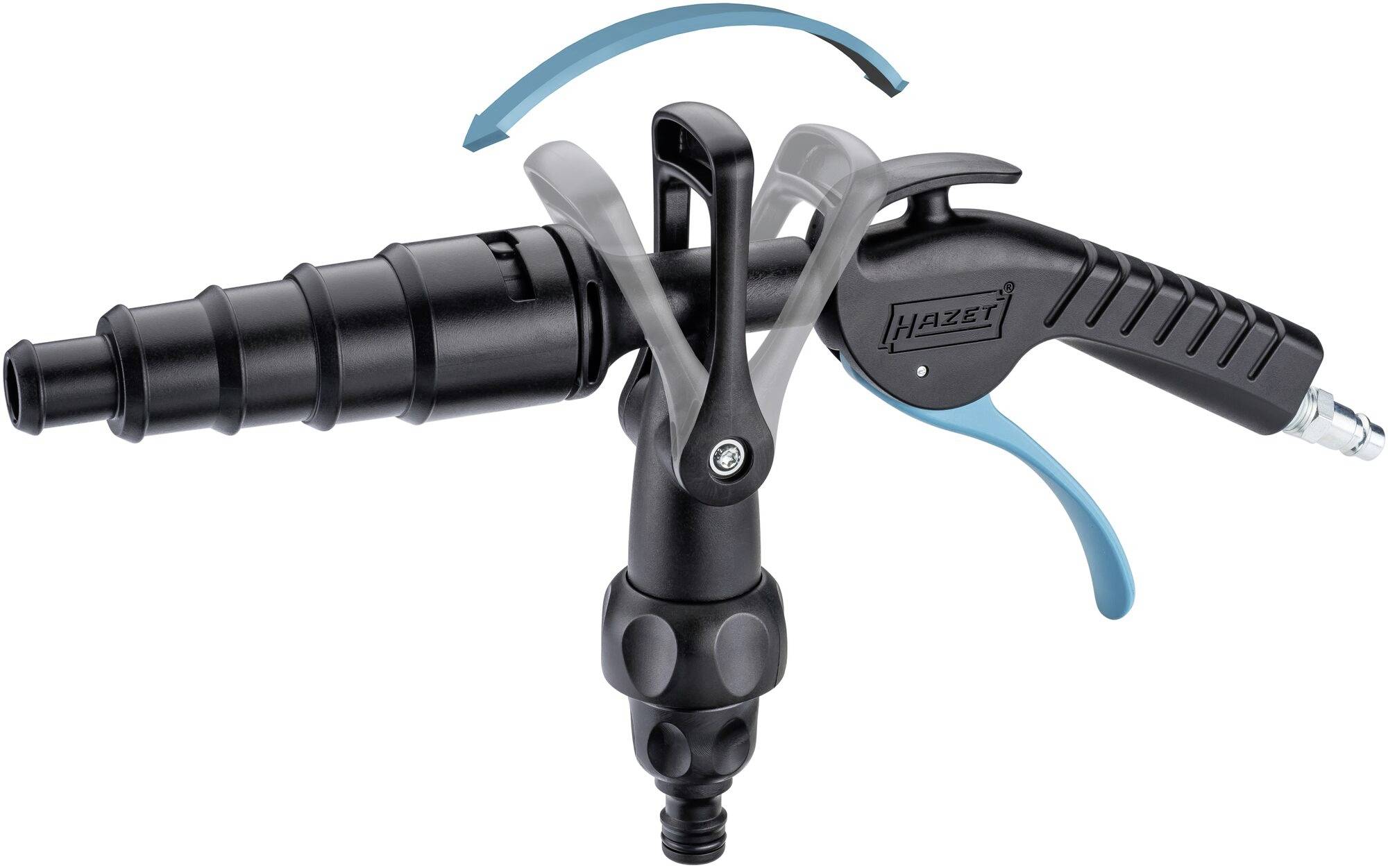 Luftdruck-Reinigungsgerät mit schwarzem Griff und blauer Düse, geeignet für hartnäckige Verschmutzungen. Markenname sichtbar.