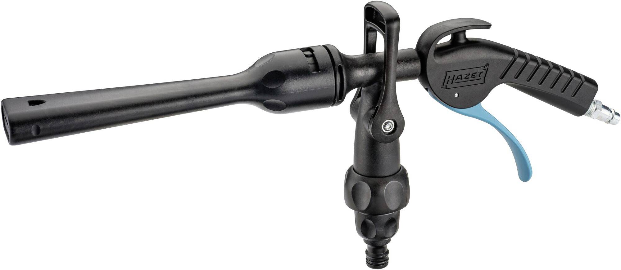 Luftdruckreinigungsgerät aus schwarzem Kunststoff und Metall mit blauem Abzug, geeignet zum Reinigen schwer zugänglicher Stellen.