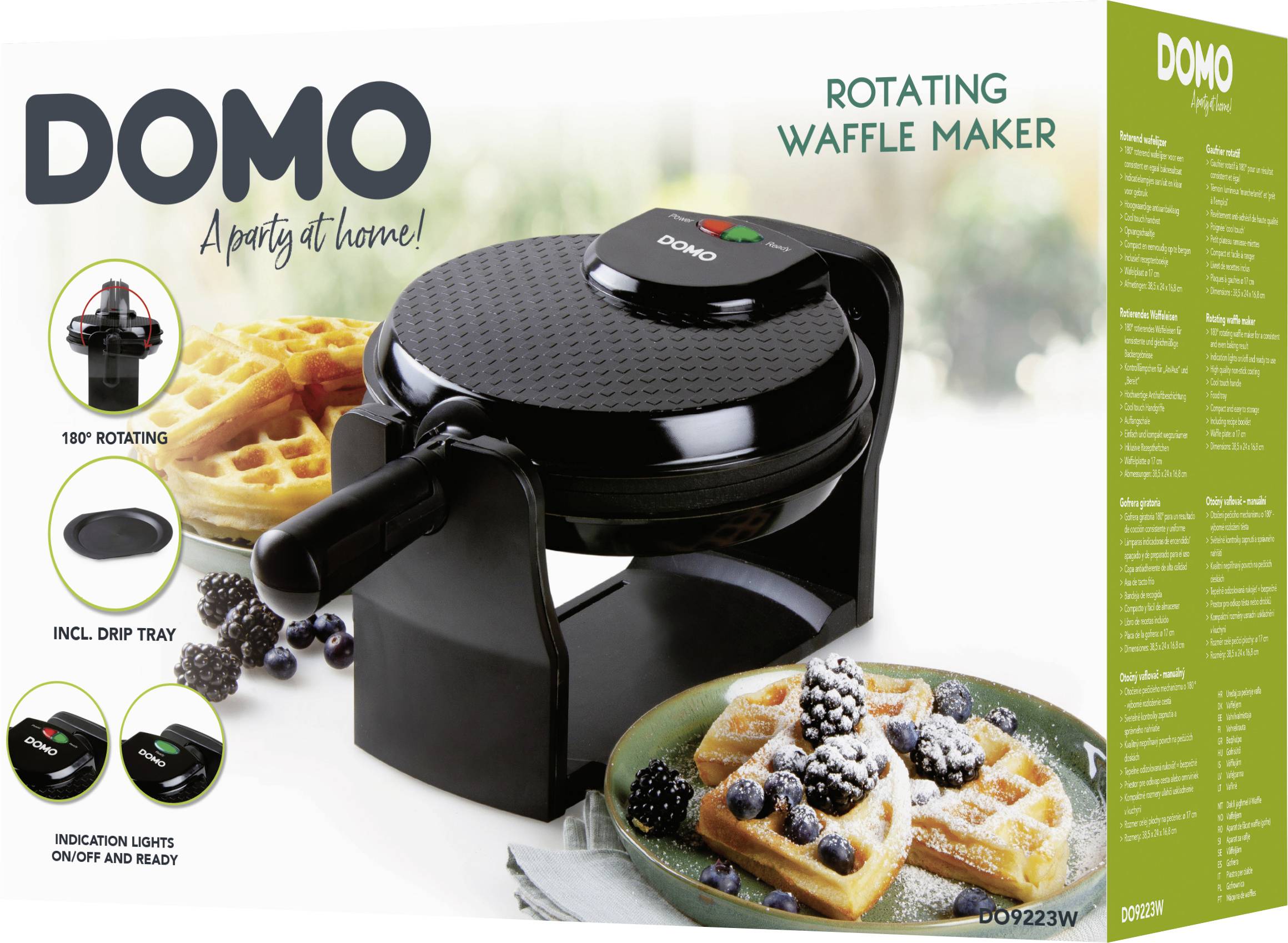 DOMO DO9223W Waffeleisen Antihaftbeschichtung, Kontrollleuchte Schwarz