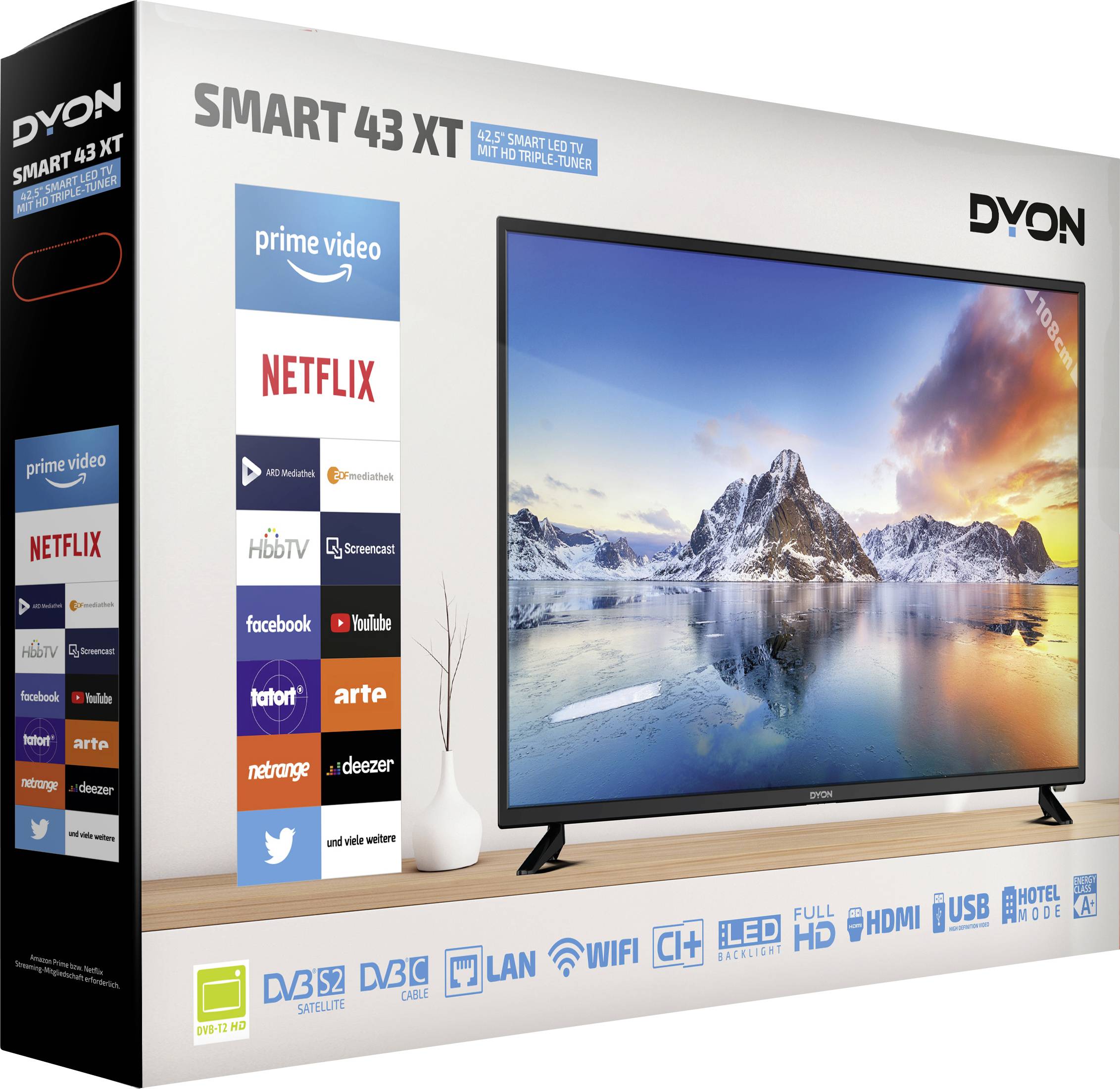 Dyon Smart 43 XT LED-TV 109.2 cm 43 Zoll EEK G (A - G) DVB-T2, DVB-C, DVB-S, Full HD, Smart TV, WLAN, CI+ Schwarz
