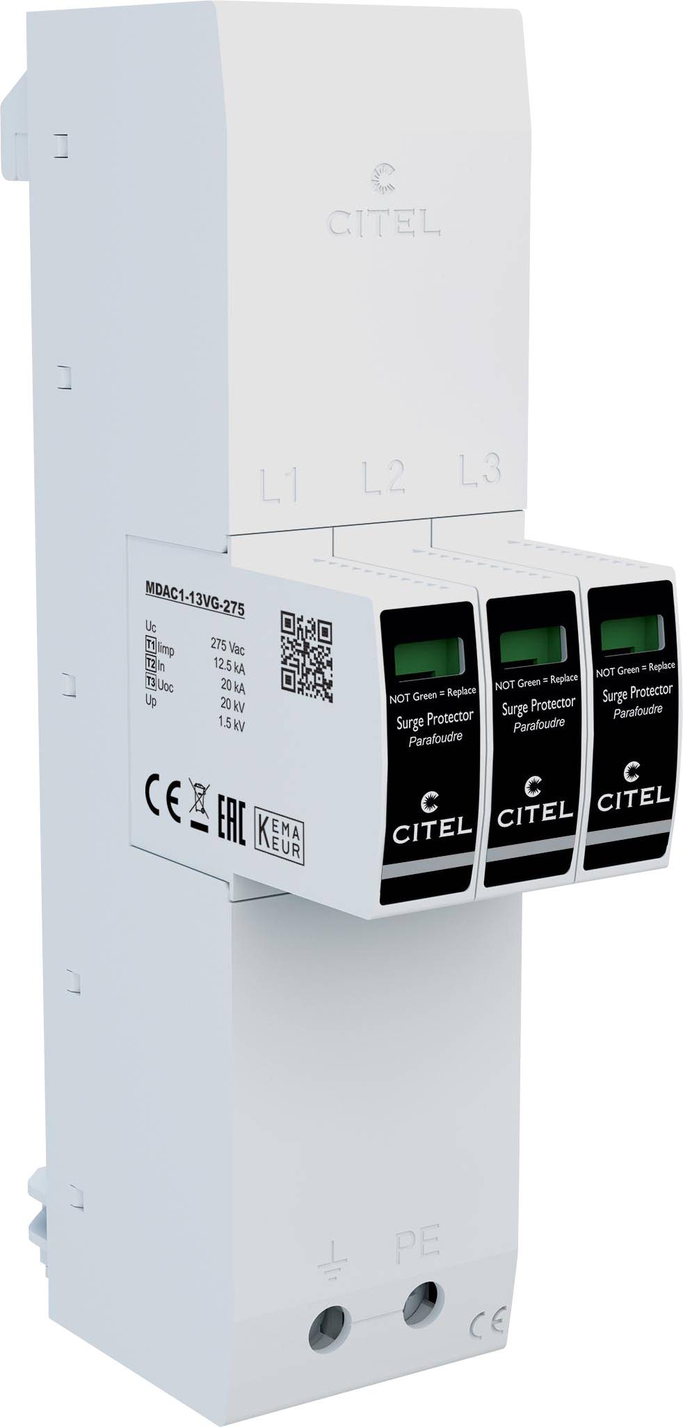 Citel 64004 ZPAC1-13VG-31-275 Kombiableiter Überspannungsschutz für: 40mm Sammelschiene 12.5 kA 1St.