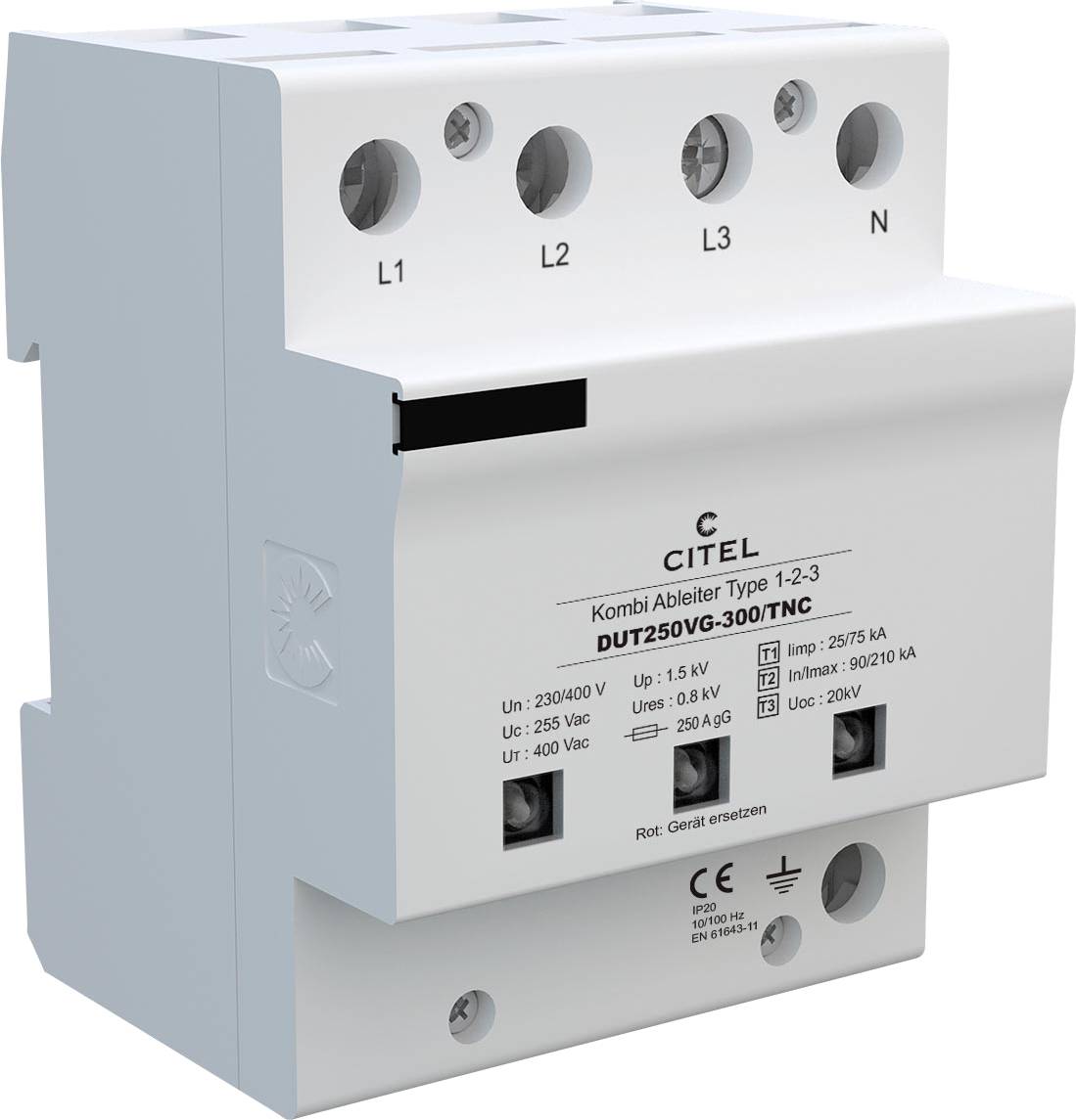 Citel 3588 DUT250VG-300/TNC Kombiableiter Überspannungsschutz für: Verteilerschrank 40 kA 1St.